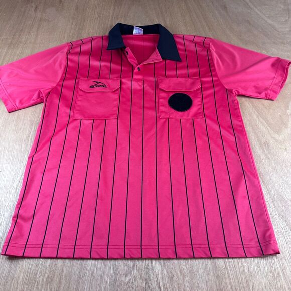 SCORE Referee Shirt Men’s Large Red Black Pinstripe Short Sleeve - Picture 1 of 4